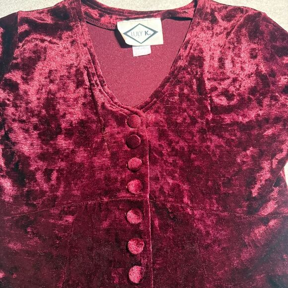 Vtg 90s Luly K Burgundy Velour Button Front Dress Women’s 6 Whimsigoth Holiday - Picture 5 of 9